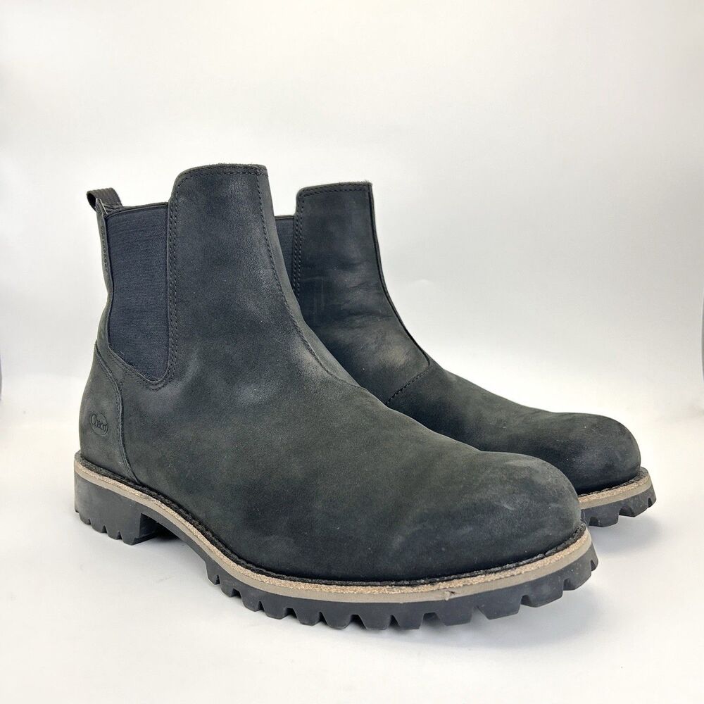 CHACO Fields Waterproof Chelsea Boots Mens Sz 10.5 Black Nubuck Leather - Picture 2 of 9